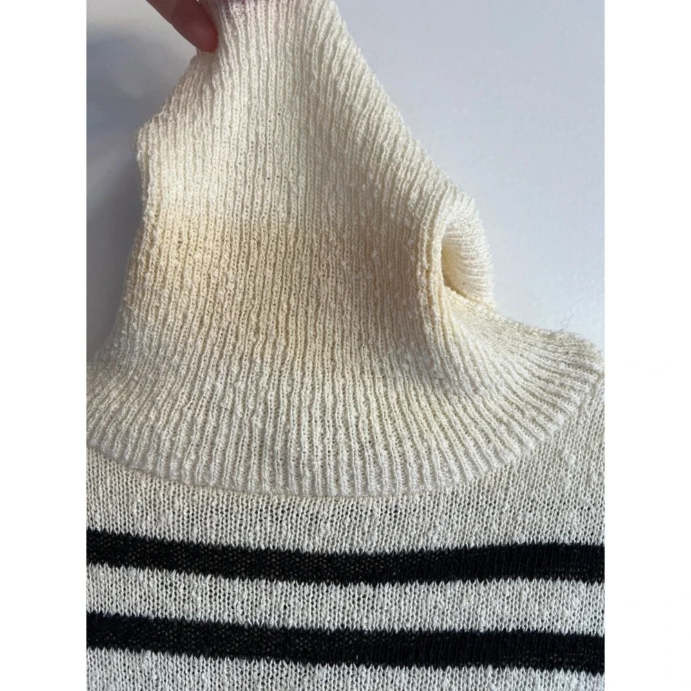 West Coast Connection Vintage Womens Striped Turtleneck Sweater Cream Gold‎ M